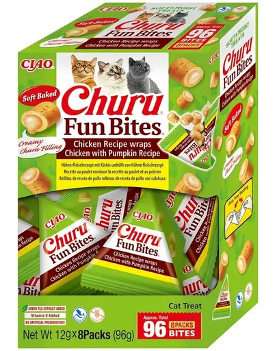 INABA Churu Cat Fun Bites Chicken with Pumpkin 8x12g wrapuri cu pui și dovleac pentru pisici