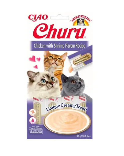 INABA Churu Cat Recompensa pentru pisici, piure cu pui si creveti 56 g