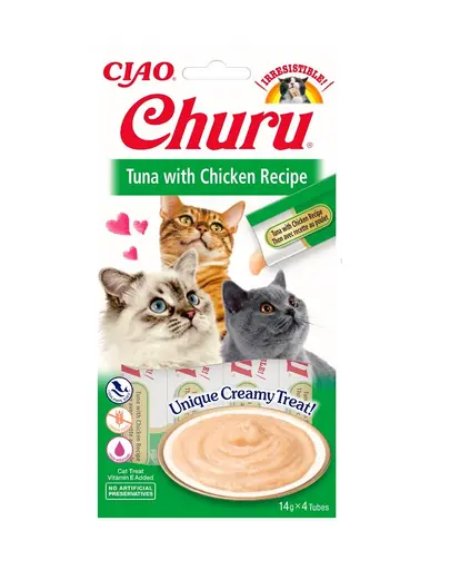 INABA Churu Cat Recompense pentru pisici, piure cu pui si ton 56 g