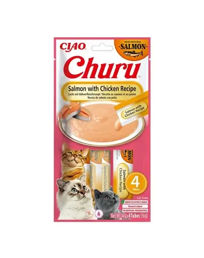INABA Churu Cat Salmon with Chicken 4x14g gustari cremoase pentru pisici cu somon si pui