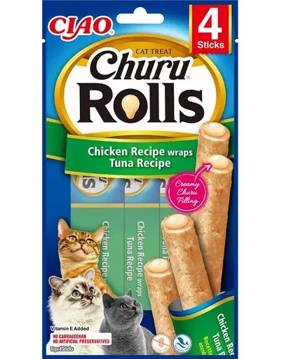 INABA Churu Rolls Chicken 4x10g rulouri cu pui si ton pentru pisica