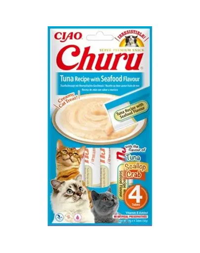 INABA Churu Tuna with seafood 4x14g ton cu fructe de mare pentru pisici