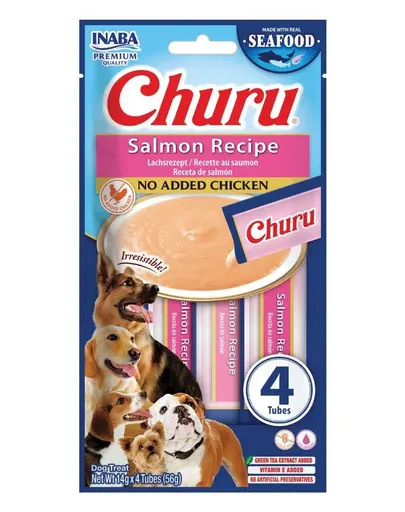 INABA Dog Churu Fish Based Salmon Recipe 4x14g gustări cremoase cu somon pentru câini