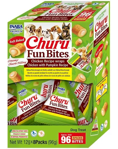 INABA Dog Churu Fun Bites Chicken with Pumpkin 8x12g rulouri cu pui si dovleac pentru caini