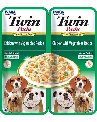 INABA Dog Twin hrana complementara caini, cu pui, legume in supa 2x40 g