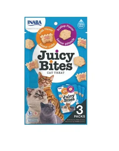 INABA Juicy Bites Recompense umede pentru pisici, cu scoici si crab 33,9 g (3x11,3 g)