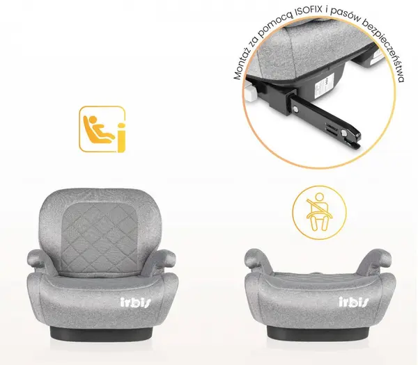 Inaltator auto copii Caretero Irbis I-Size Black 125-150 cm, fixare cu isofix, centura de ghidaj, spatar reglabil si detasabil, husa lavabila, cotiere, Certificat R129