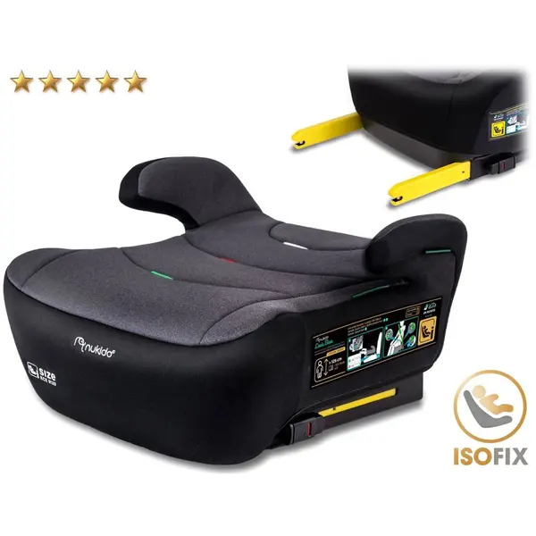Inaltator auto copii Nukido Louis Gri 125-150 cm cu fixare isofix,conectori telescopici cu sistem vizual fixare corecta,tapiterie de calitate superioara,husa detasabila si lavabila,cotiere,dimensiune 32x37x22 cm