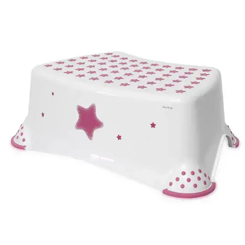 Inaltator baie Lorelli Stars Pink, antiderapant, 40.5x29x14 cm, Alb