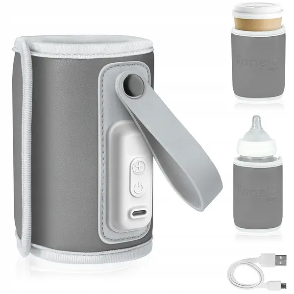 Incalzitor biberoane, Lionelo, ThermUp Go, Portabil, Temperatura constanta pana la 24 h, Incarcare USB, Gri