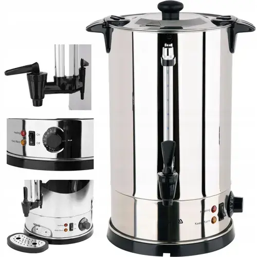 Incalzitor de apa Yato YG-04301 din otel inoxidabil, 1000W, reglaj temperatura 30–110°C, robinet anti-picurare si manere Twist-Lock, Inox, 8,8 L