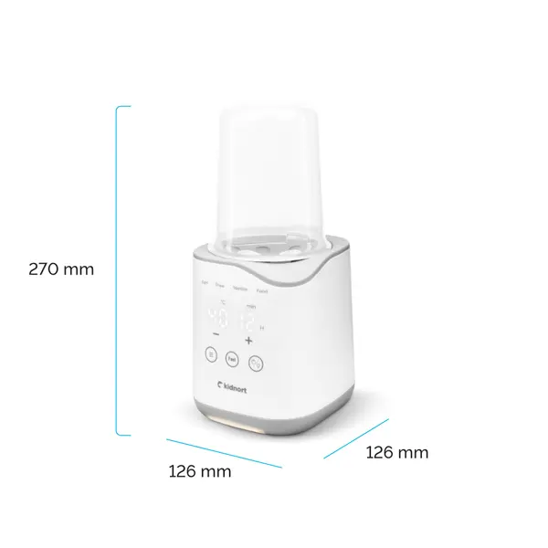 Incalzitor pentru biberoane, Kidnort Sothet White, design modern si compact, panou frontal dotat cu afisaj digital, dimensiune 12.6 x 27.0 cm