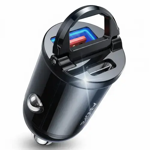 Incarcator Auto Ainope, 30W, 5A, 1 x USB-A - 1 x USB-C (Negru)