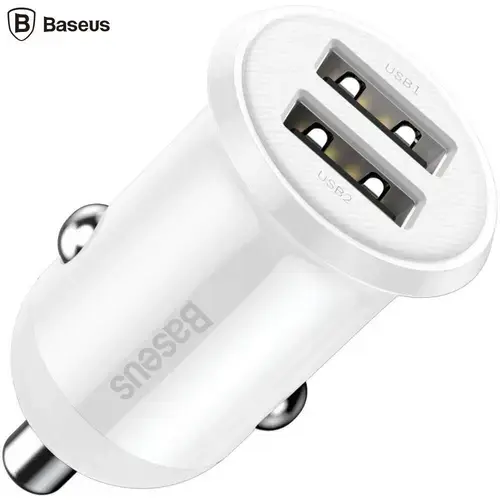 Incarcator auto Baseus Grain Pro, 2x USB, 4.8A (Alb)