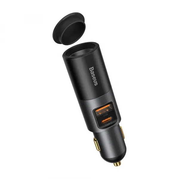 Incarcator Auto Baseus Share Together, 120W, 3A, 1 x USB-A - 1 x USB-C - 1 x Extensie Bricheta, Gri CCBT-C0G