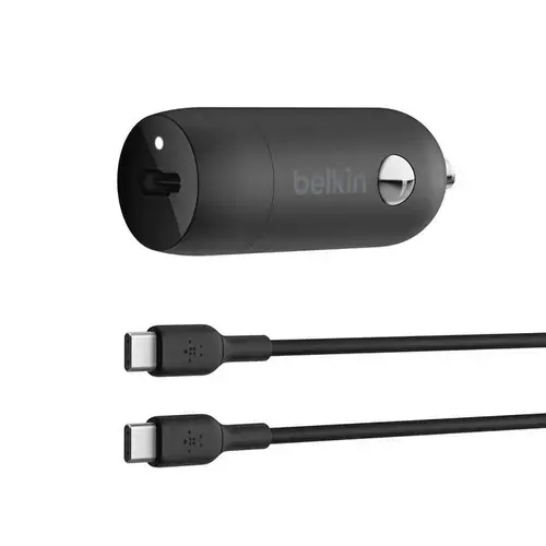 Incarcator auto Belkin BoostCharge CCA004bt1MBK-B6, 30 W, USB-C, Cablu USB-C la USB-C 1m (Negru)