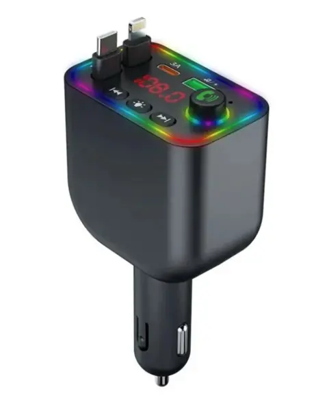 Incarcator auto Bluetooth Andowl Q C98 putere 120W FM modulator USB + Type C + Lightning RGB