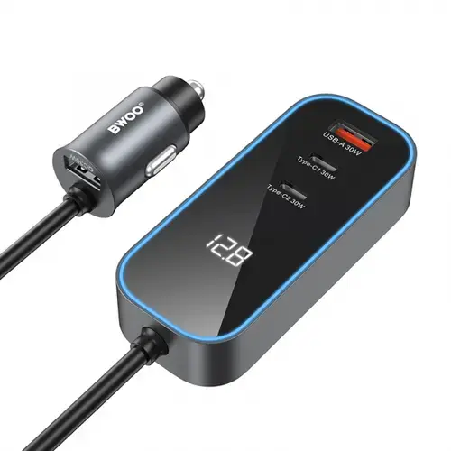Incarcator Auto BWOO CC107 Display, 120W, 3A, 2 x USB-A - 2 x USB-C (Negru)