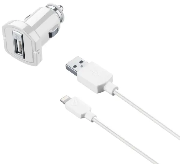 Încărcător auto Cellularline - 6037, USB-A, cablu Lightning, 5W, alb