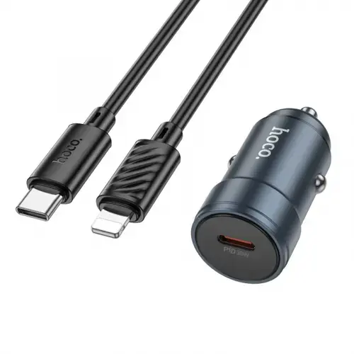 Incarcator Auto Cu Cablu Lightning HOCO Z57, 30W, 3A, 1 x USB-C (Gri)