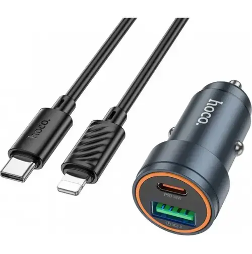 Incarcator Auto Cu Cablu Lightning HOCO Z57A, 30W, 3A, 1 x USB-A - 1 x USB-C (Gri)