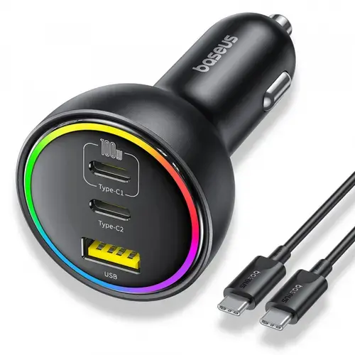 Incarcator Auto Cu Cablu USB-C Baseus, 152.5W, 5A, 1 x USB-A - 2 x USB-C, C00036101111-00 (Negru)