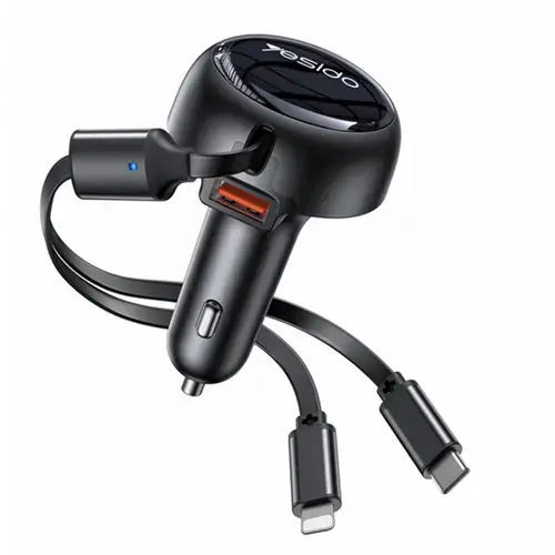 Incarcator Auto Cu Cablu USB-C / Lightning Yesido Y61, 53W, 3A, 1 x USB-A (Negru)