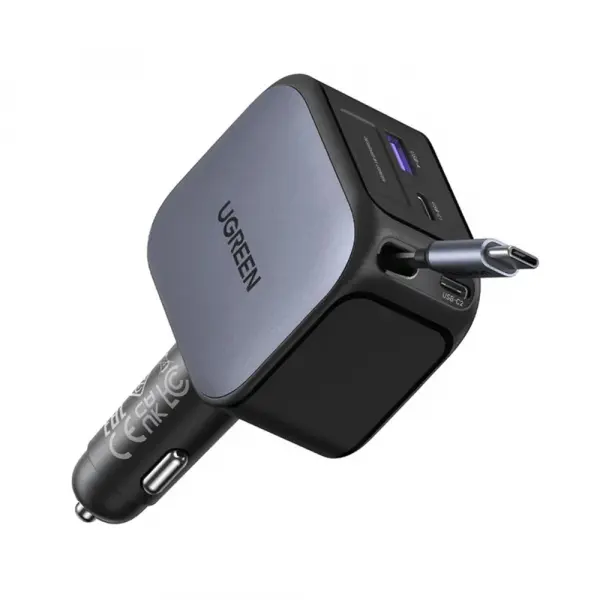 Incarcator Auto Cu Cablu USB-C UGREEN EC604 (55910B) Nexode, 145W, 1 x USB-A - 2 x USB-C, Negru