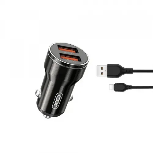 Incarcator Auto Cu Cablu USB-C XO Design CC48, 12W, 2.4A, 2 x USB-A (Gri)