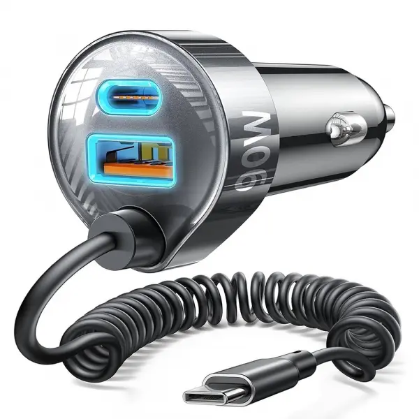 Incarcator Auto Cu Fir USB-C Lisen, 90W, 3A, 1 x USB-A - 1 x USB-C, Negru YL0223120020