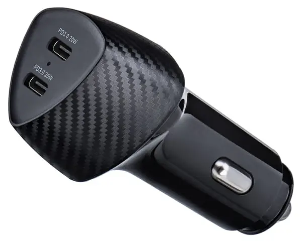 Încărcător auto Forcell – Carbon, CC50-2C, 40W, 2x USB-C, negru