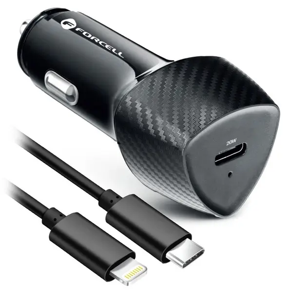 Încărcător auto Forcell – F-Energy Carbon CC50-1C, 20W, USB-C, negru