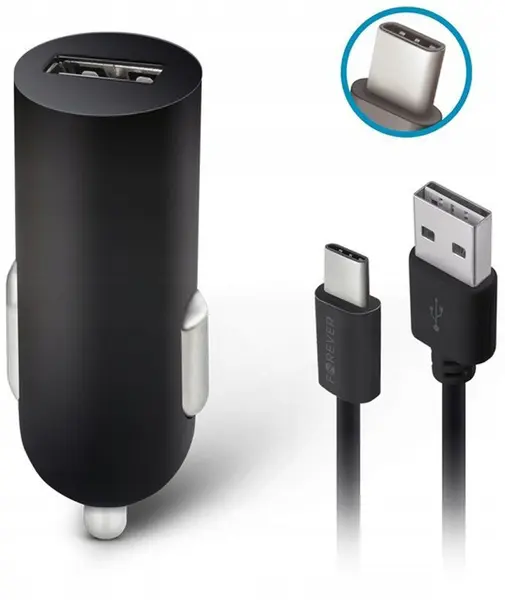Încărcător auto Forever - M-02, USB-A, cablu USB-C, negru