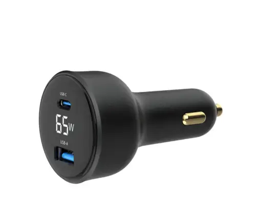 Incarcator auto GEMBIRD TA-UC-AC2PD65LCD-CAR-01, USB type-C/USB-A, 65 W (Negru)