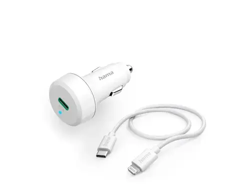 Incarcator Auto Hama 201611, Lightning, 20W, 1m (Alb)