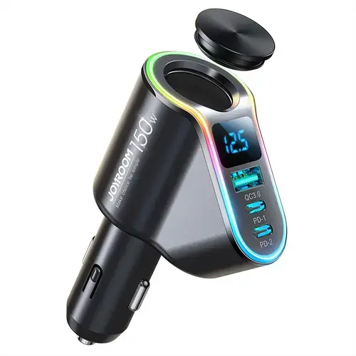Incarcator Auto Joyroom JR-CL21, 150W, 3A, 1 x Extensie Bricheta, 1 x USB-A, 2 x USB-C, Negru