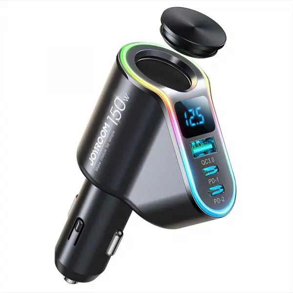 Incarcator Auto Joyroom JR-CL21, 150W, 3A, 1 x USB-A - 2 x USB-C - 1 x Extensie Bricheta, Negru