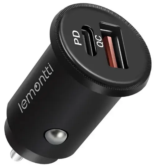 Incarcator Auto Lemontti LEMIAPDQCBK, USB + Quick Charge Type-C, QC3.0 (Negru)