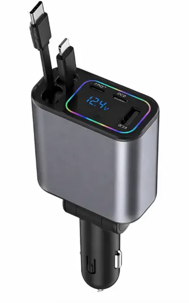 Incarcator auto rapid Q9 putere 120W cu 2 cabluri retractabile si port USB negru