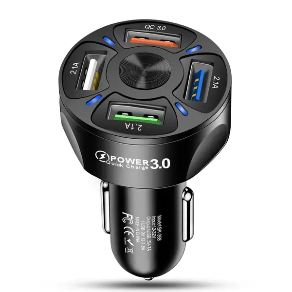 Incarcator auto Timebox, 4 x USB , Super Fast-Charge, 0 Lumini LED, Negru - Default Title