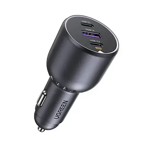 Incarcator Auto UGREEN EC705, 130W, 5A, 1 x USB-A - 2 x USB-C, Cablu USB-C inclus (Gri)