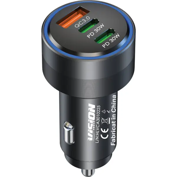 Incarcator auto Vision Touch VCA30W01G, Incarcare rapida (PD), Negru