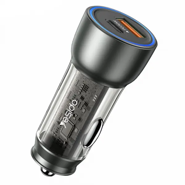 Incarcator Auto Yesido Y49, 30W, 3A, 1 x USB-A - 1 x USB-C, Gri