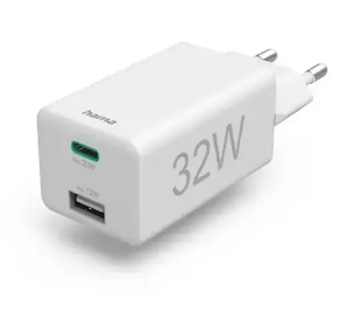 Incarcator Hama Mini-Charger, 1x USB-C, 1x USB-A, PD, 32 W (Alb)