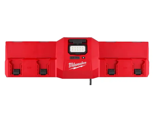 Incarcator magnetic simultan Milwaukee M12-M18 GBC4, 2-12 Ah, 2x M18, 2x M12 si porturi hibride, iluminare 450 lumeni, USB-C 15W, montare perete, 4933493863