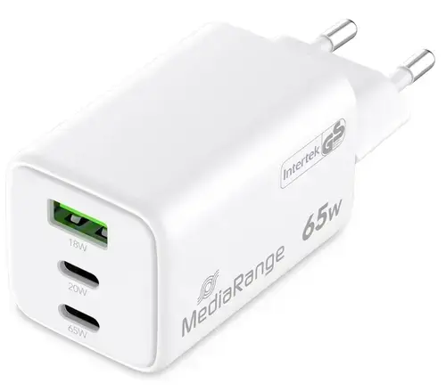 Incarcator MediaRange MRMA116-2, 65W, Fast Charging 2x USB-C si 1 x USB-A, USB-C (Alb)
