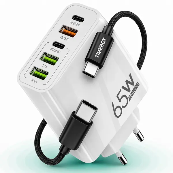 Incarcator Retea, 65W, 5 Porturi, 3 x USB, 2 x Type-C, Alb - Default Title