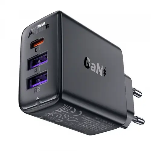 Incarcator Retea Acefast A57, 35W, 3A, 2 x USB-A - 1 x USB-C (Negru)