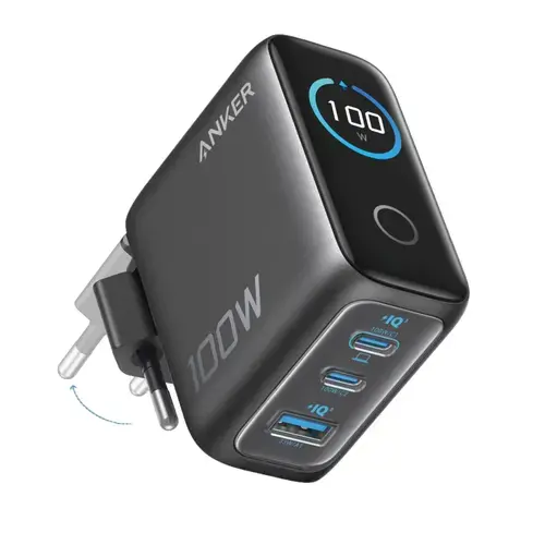 Incarcator retea Anker 100W, 2x USB-C, 1x USB-A, Smart-Display (Gri)