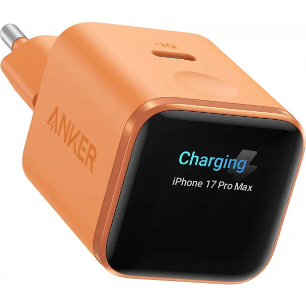 Incarcator Retea Anker Nano Display, 45W, 3A, 1 x USB-C, Portocaliu A121DGO1